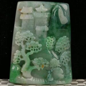 Cert'd Natural 2 Color Grade A Jade jadeite Pendant landscape 山水